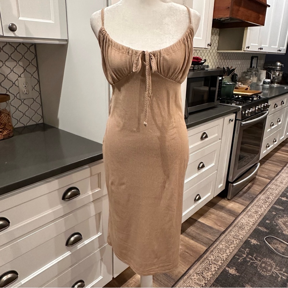 Livi By Olivia Rae Brown Ribbed Babydoll Dress S Midi Sweetheart Bodycon Cowgirl